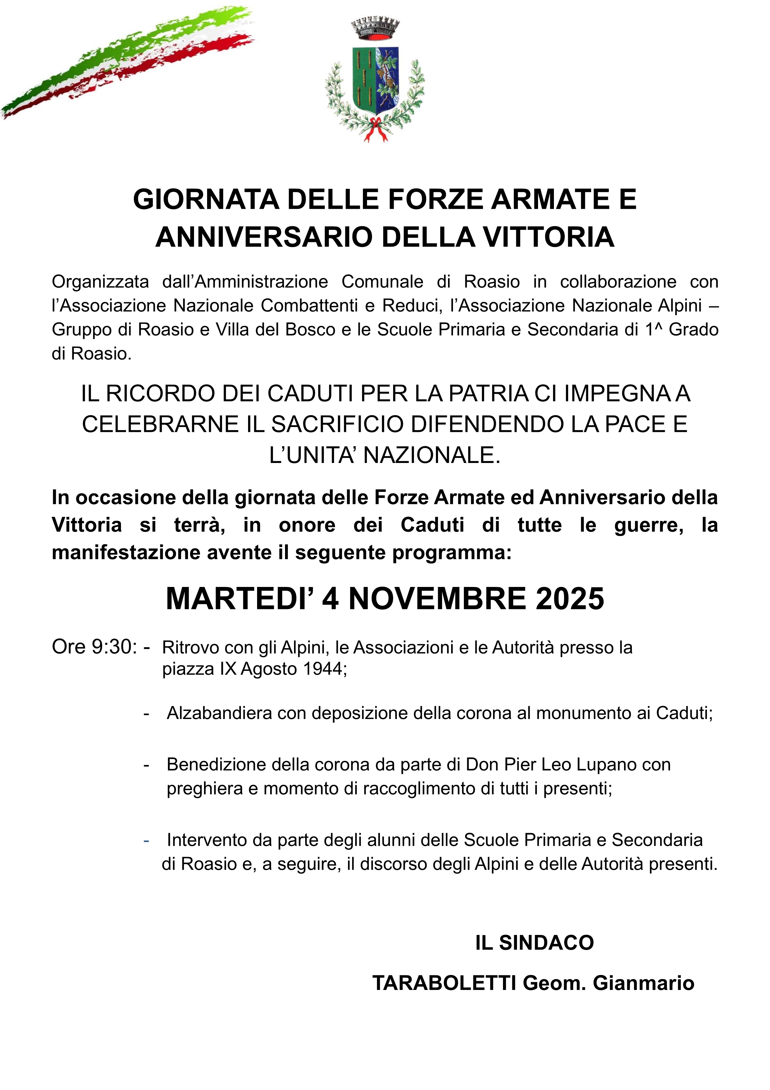 4 Novembre - Giornata delle Forze Armate e Anniversario della Vittoria