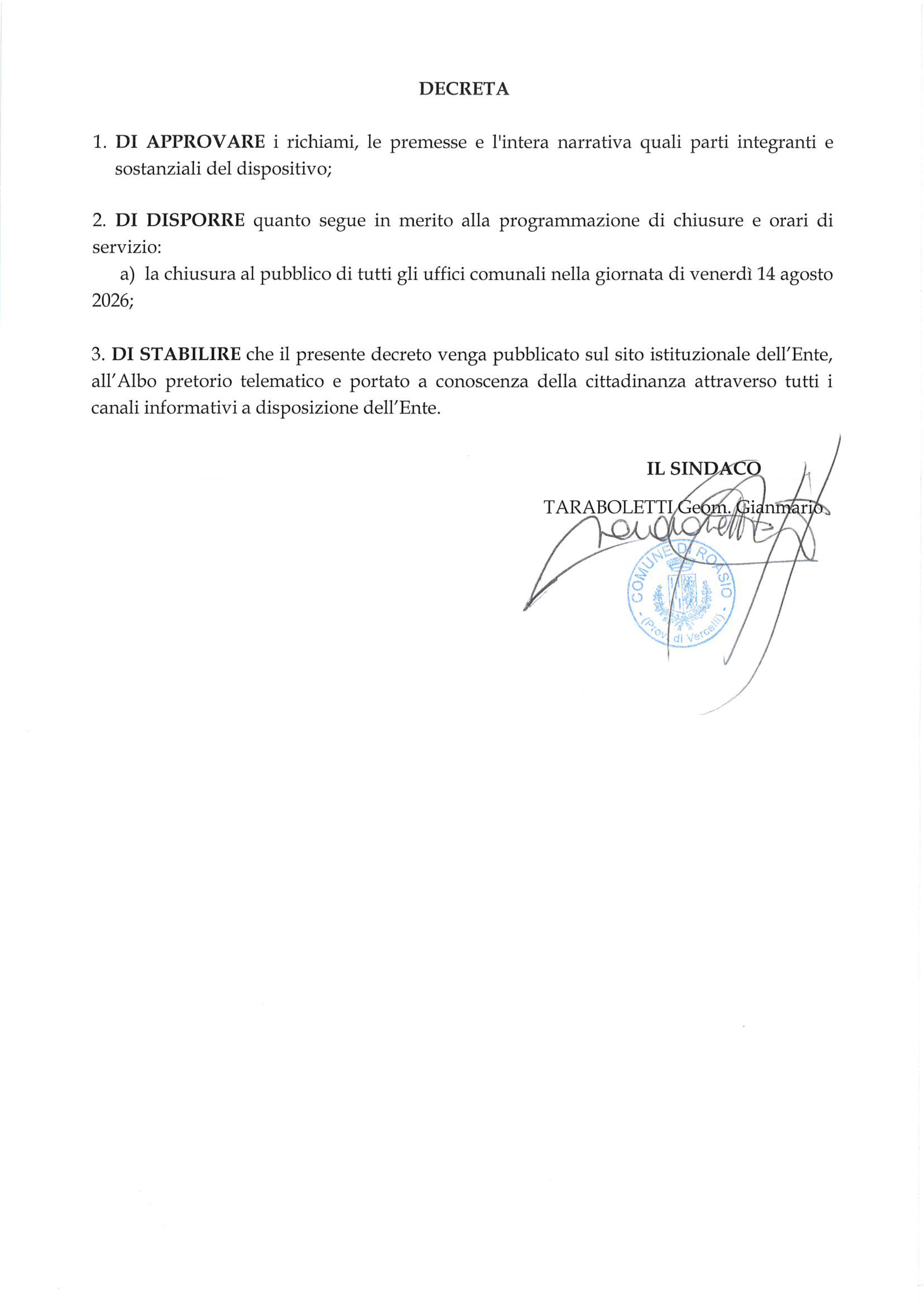 Chiusura uffici comunali
