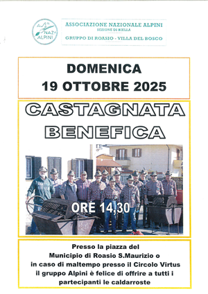 CASTAGNATA BENEFICA  A.N.A. Gruppo di Roasio - Villa del Bosco
Domenica 19 Ottobre 2025, ore 14:30